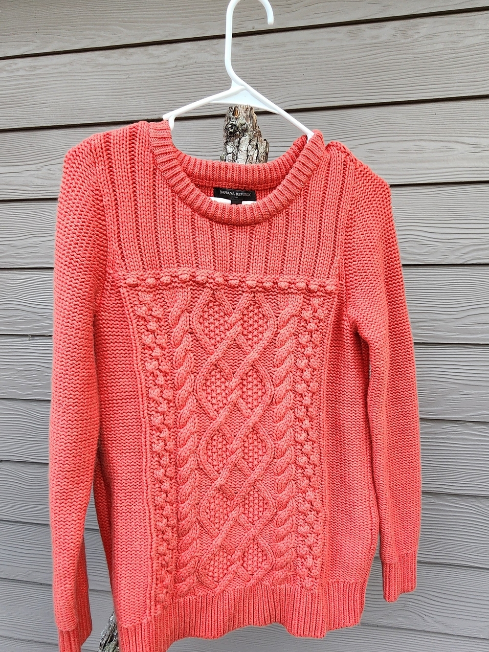 Banana Republic  Cotton Blend Coral Cable-Front Crewneck Sweater